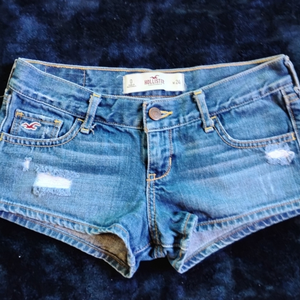 Hollister Blue Jean Shorts Distressed Cut-Off Style
